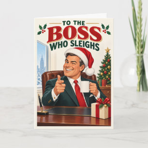 Lustiger Chef, der Retro-Weihnachtskarte besiegt Feiertagskarte
