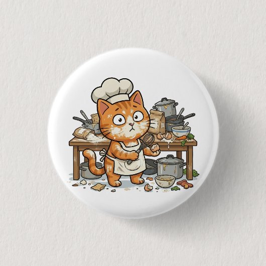 Lustiger Chef-Katzen-Button für eine unordentliche Button (Vorderseite)