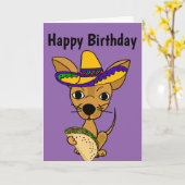 Lustiger Chihuahua, der Taco-Cartoon isst Karte (Gelbe Blume)