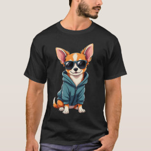Lustiger Chihuahua-Hund, der leicht von einem groß T-Shirt