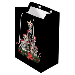 Lustiger Chihuahua-Hund Weihnachtsbaum Xmas  Mittlere Geschenktüte