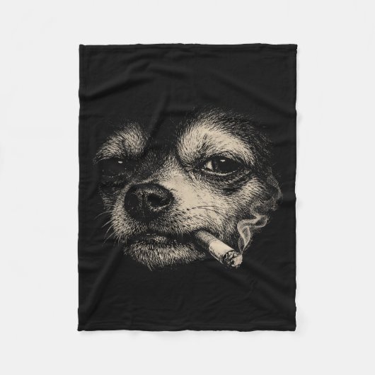 Lustiger Chihuahua-Meme Hund raucht Zigarette Fleecedecke (Vorderseite)