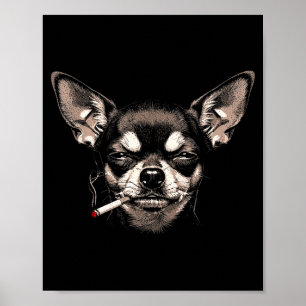 Lustiger Chihuahua-Meme Hund raucht Zigarette Männ Poster