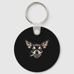 Lustiger Chihuahua-Meme Hund raucht Zigarette Männ Schlüsselanhänger