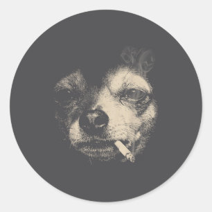Lustiger Chihuahua-Meme Hund raucht Zigarette Runder Aufkleber