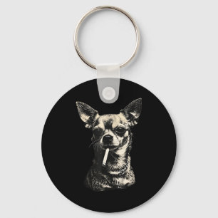 Lustiger Chihuahua-Meme: Hund raucht Zigarette Schlüsselanhänger