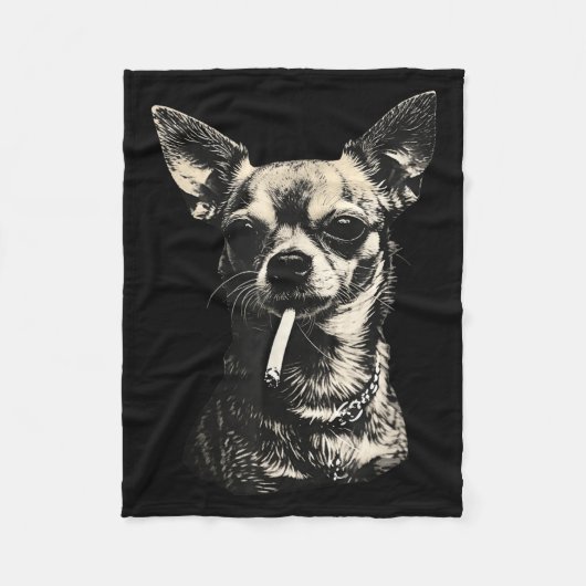 Lustiger Chihuahua-Meme mit Hund, der Zigarette ra Fleecedecke (Vorderseite)