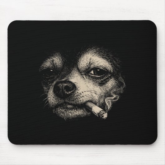 Lustiger Chihuahua-Meme mit Hund, der Zigarette ra Mousepad (Vorne)