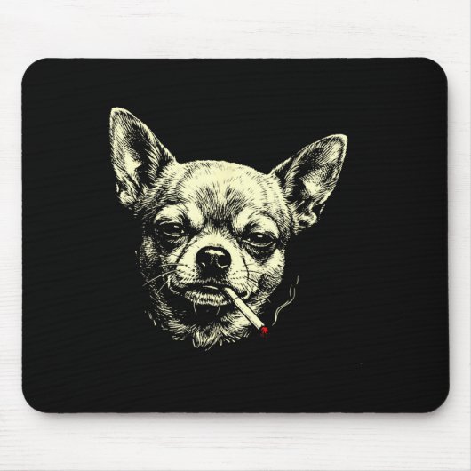 Lustiger Chihuahua-Meme mit Hund, der Zigarette ra Mousepad (Vorne)