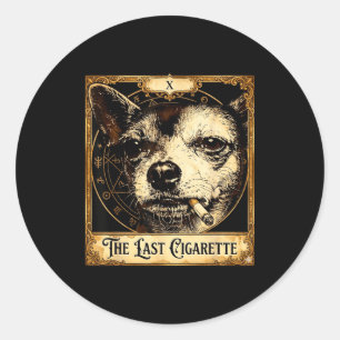 Lustiger Chihuahua-Meme-Tarot-Hund raucht Zigarett Runder Aufkleber