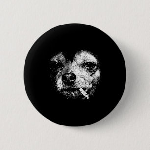 Lustiger Chihuahua-Meme Vintage Hund raucht Zigare Button