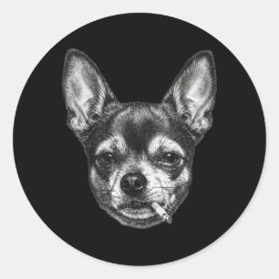 Lustiger Chihuahua-Meme Vintage Hund raucht Zigare Runder Aufkleber