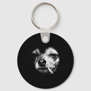 Lustiger Chihuahua-Meme Vintage-Hund raucht Zigare Schlüsselanhänger