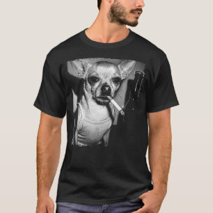 Lustiger Chihuahua-Meme Vintage-Hund raucht Zigare T-Shirt