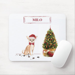Lustiger Chihuahua-Weihnachtshund mit Baum Mousepad