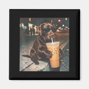 Lustiger Chocolate Lab, der Kaffeegetränke-Liebhab Magnet
