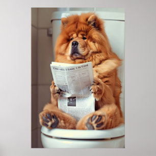 Lustiger Chow Chow Badezimmerdruck, Hund liest Poster