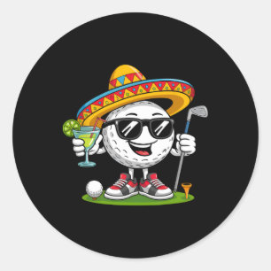 Lustiger Cinco De Mayo Golfball mit Sombrero Marga Runder Aufkleber