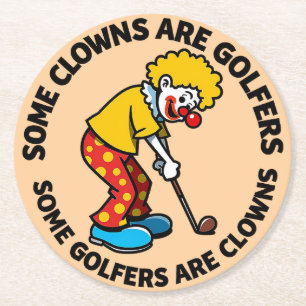 Lustiger Clown-Golfer mit humorvollem Text Runder Pappuntersetzer