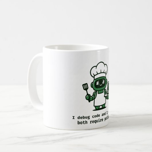 Lustiger Coder-Becher — Ich debugge Code und ich k Kaffeetasse (Vorderseite Links)