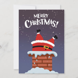 Lustiger Comic-Weihnachtsmann steckt im Schornstei Feiertagskarte