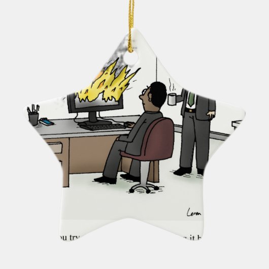 Lustiger Computer und Technologie-Büro-Cartoon Keramik Ornament (Vorne)