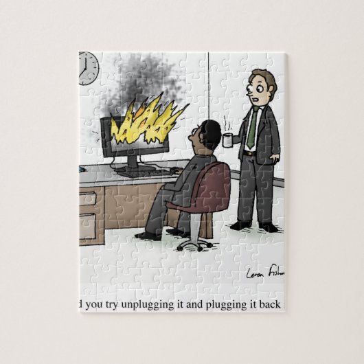 Lustiger Computer und Technologie-Büro-Cartoon Puzzle (Vertikal)