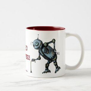 Lustiger cooler alter Roboterkaffee-Tassenentwurf Zweifarbige Tasse