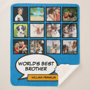 Lustiger, cooler Comic-Bruder in blauem modernen F Sherpadecke