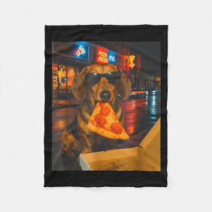 Lustiger cooler Dachshund mit Pizza-Scheibe-Meme-E Fleecedecke