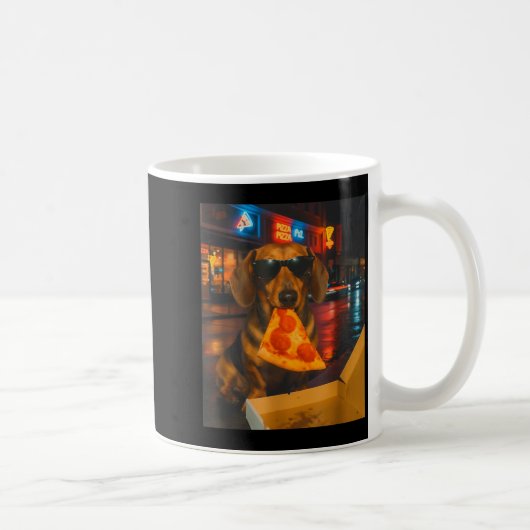 Lustiger cooler Dachshund mit Pizza-Scheibe Meme E Kaffeetasse (Rechts)