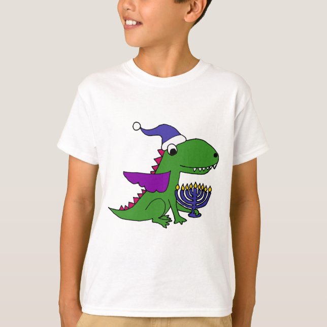 Lustiger cooler Drache und Menorah glückliche T-Shirt (Vorderseite)