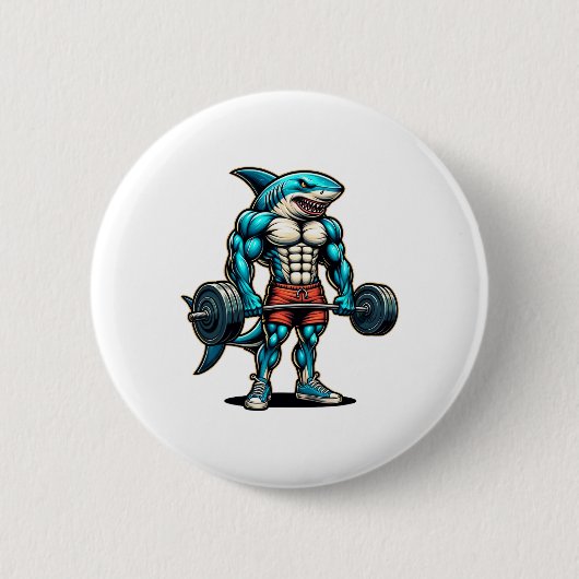 Lustiger Cooler Hai Gewichtheben Bodybuilder Muske Button (Vorderseite)