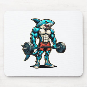 Lustiger Cooler Hai Gewichtheben Bodybuilder Muske Mousepad