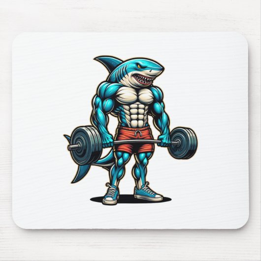 Lustiger Cooler Hai Gewichtheben Bodybuilder Muske Mousepad (Vorne)