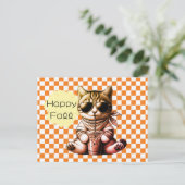 Lustiger Cooler Katzentee Froher Herbst Postkarte (Stehend Vorderseite)