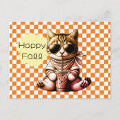Lustiger Cooler Katzentee Froher Herbst Postkarte (Vorderseite)