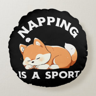 Lustiger Corgi beim Nickerchen ist ein Sport für H Rundes Kissen