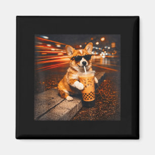 Lustiger Corgi, der kalten Kaffee trinkt, süßer Hu Magnet
