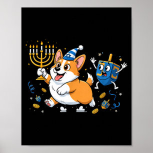 Lustiger Corgi Dreidel Menorah Chanukka Kinder Dam Poster