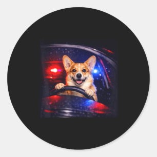 Lustiger Corgi-Fahr-Meme-Hund fährt Auto Runder Aufkleber