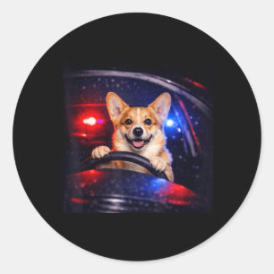 Lustiger Corgi fährt Meme Hund fährt Auto Runder Aufkleber