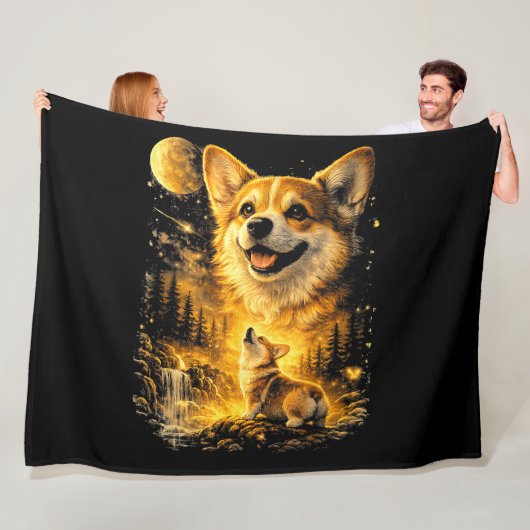 lustiger Corgi heult den Mond an Fleecedecke (Beispiel)