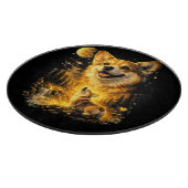 lustiger Corgi heult den Mond an Schneidebrett (Ecke)