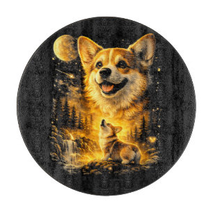 lustiger Corgi heult den Mond an Schneidebrett