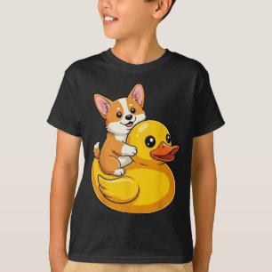 Lustiger Corgi-Hund auf Gummiente Süße Tierkunst T-Shirt