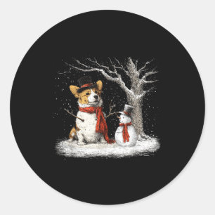 Lustiger Corgi-Hund im Schnee Baum Weihnachten Win Runder Aufkleber