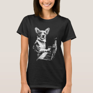 Lustiger Corgi-Hund-Motiv spielt Klavier Kunst Pia T-Shirt
