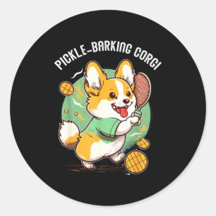 Lustiger Corgi-Hund Pickleball-Wortwitz für Pickle Runder Aufkleber