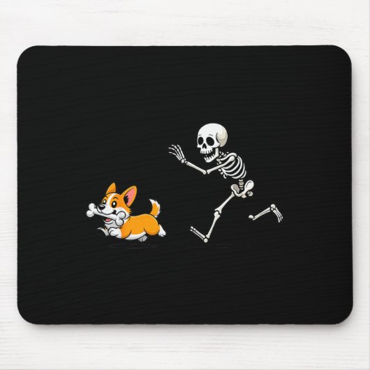 Lustiger Corgi-Hund stiehlt Halloween-Skelettknoch Mousepad (Vorne)